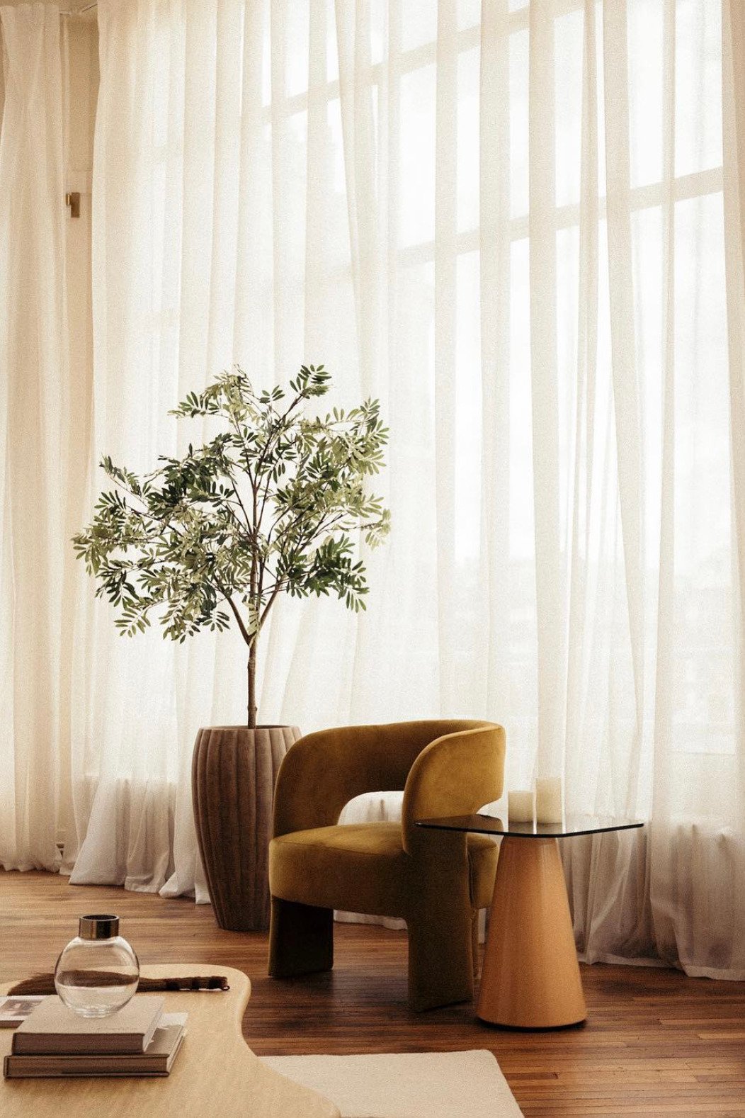 Voilages sur mesure pour verrière double hauteur